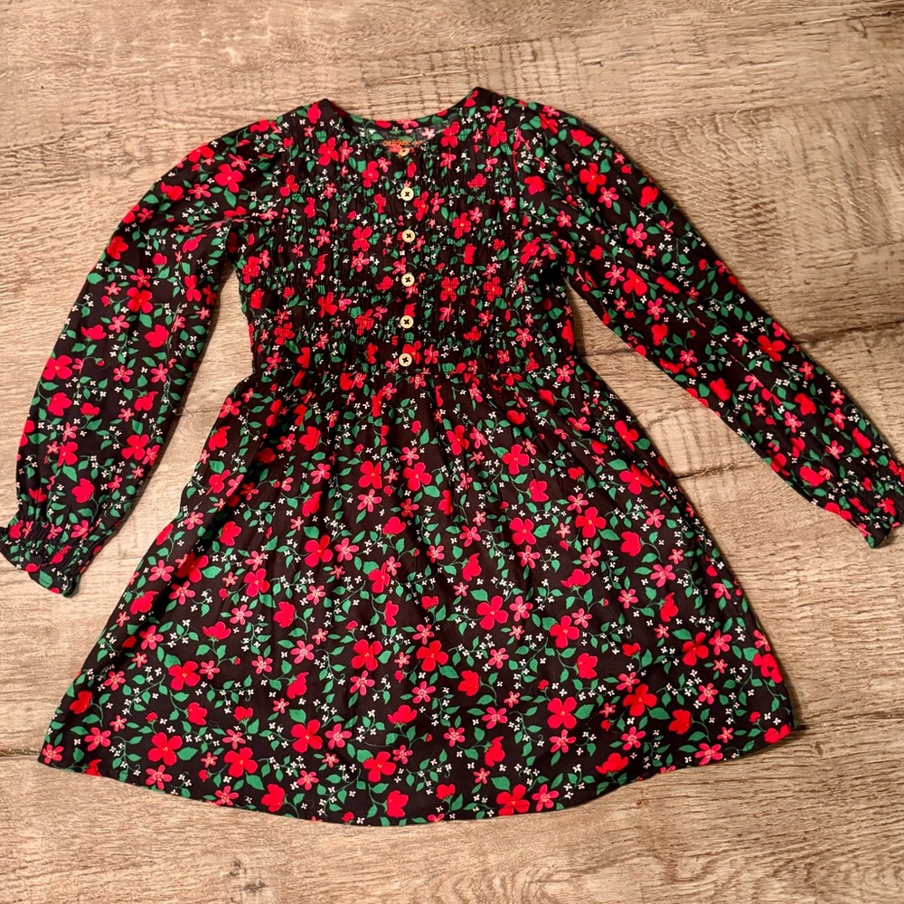 Cat & Jack Black and Red Floral Kids Dress - Size S (6/7)